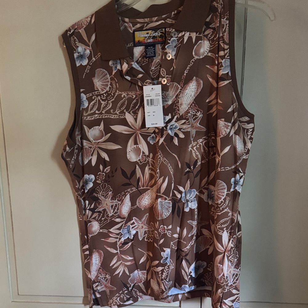 Tropical Brown Floral Sleeveless Blouse